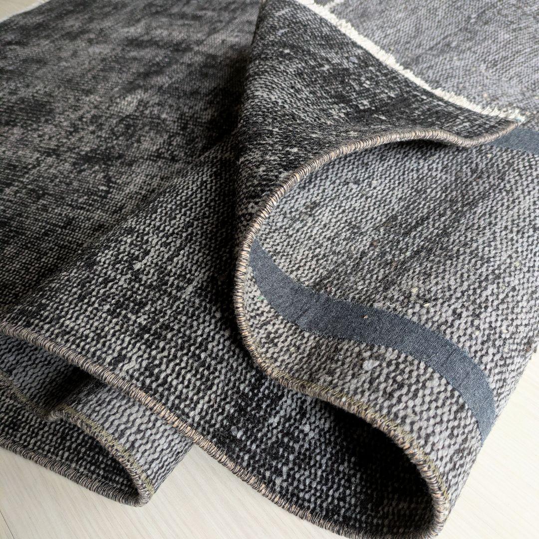 90×188 オーバーダイブラックグレーワンカラー　トルコヴィンテージラグ