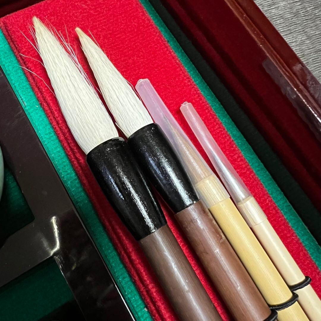 新品未使用 中国 書道具 成甫堂 青磁 上海 書道筆 中国筆 龍彫刻硯 水差し