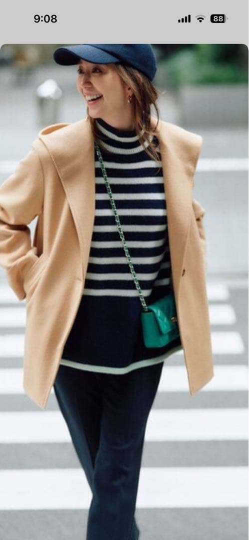 オンワード樫山　23区　ベージュ フード付きウールコート