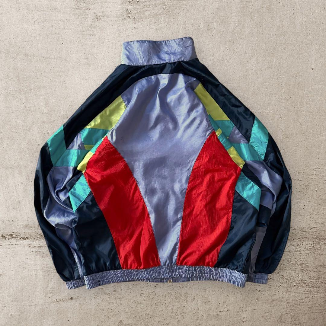 希少80sアディダスナイロンジャケットトレフォイル刺繍ロゴ好配色Y2Kレトロ古着