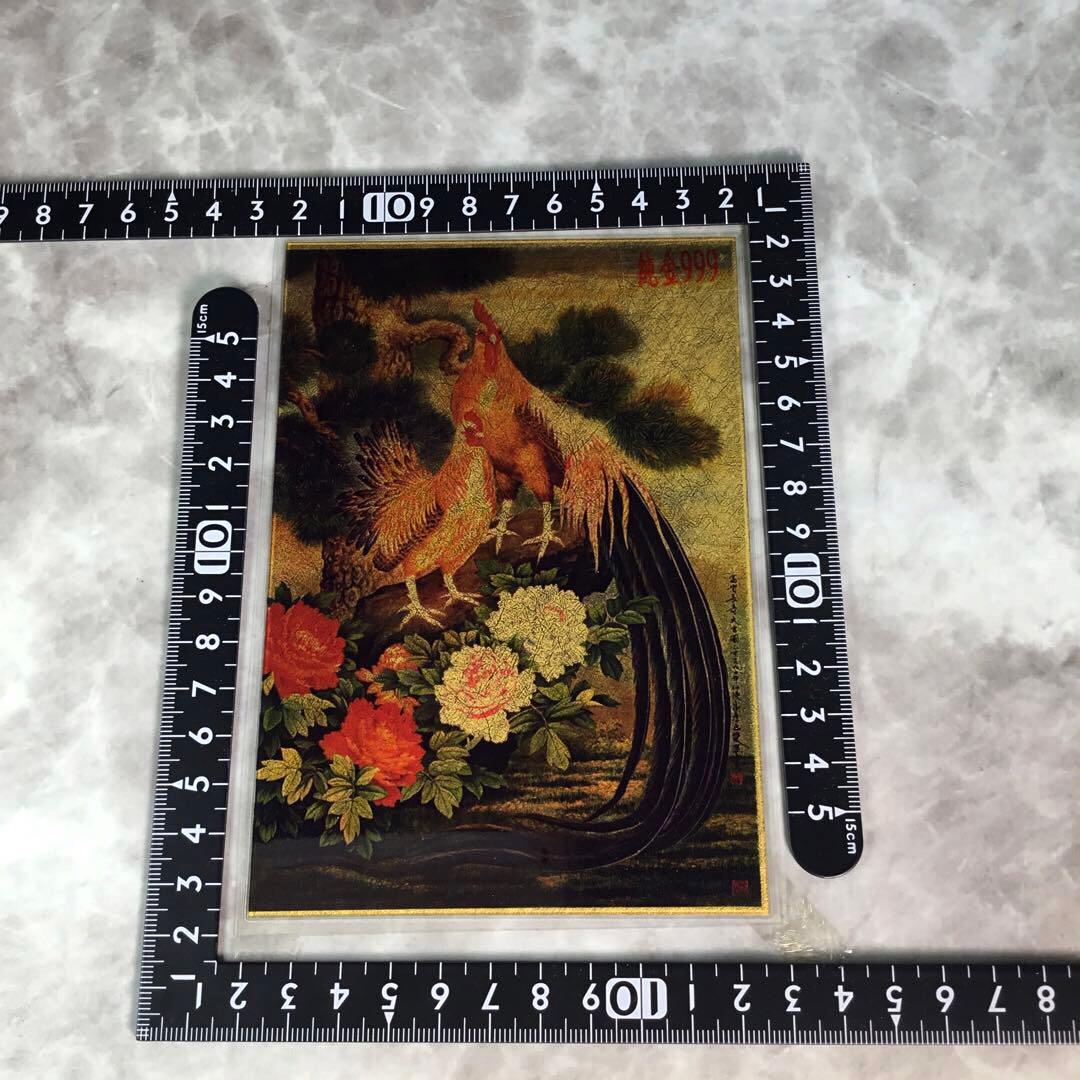 純金 ９９９ Ｋ２４ 尾長鶏 松 牡丹 額縁 GOLD縁起物 ROEN joy