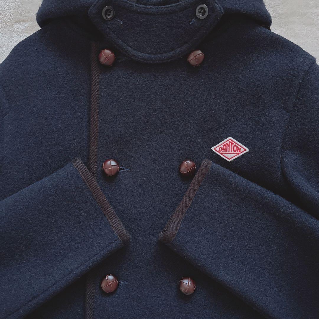 【極美品】DANTON フード付きウールコート くるみボタン 38 ネイビー L