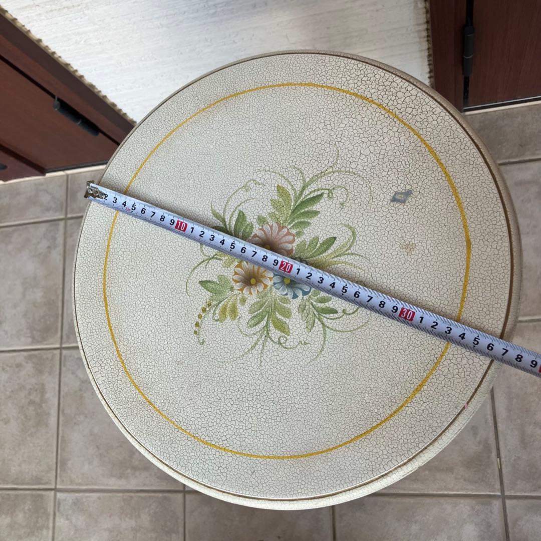 フレンチシャビー◉ラウンド サイドテーブル　花柄ペイント　引き出し付き｜猫脚