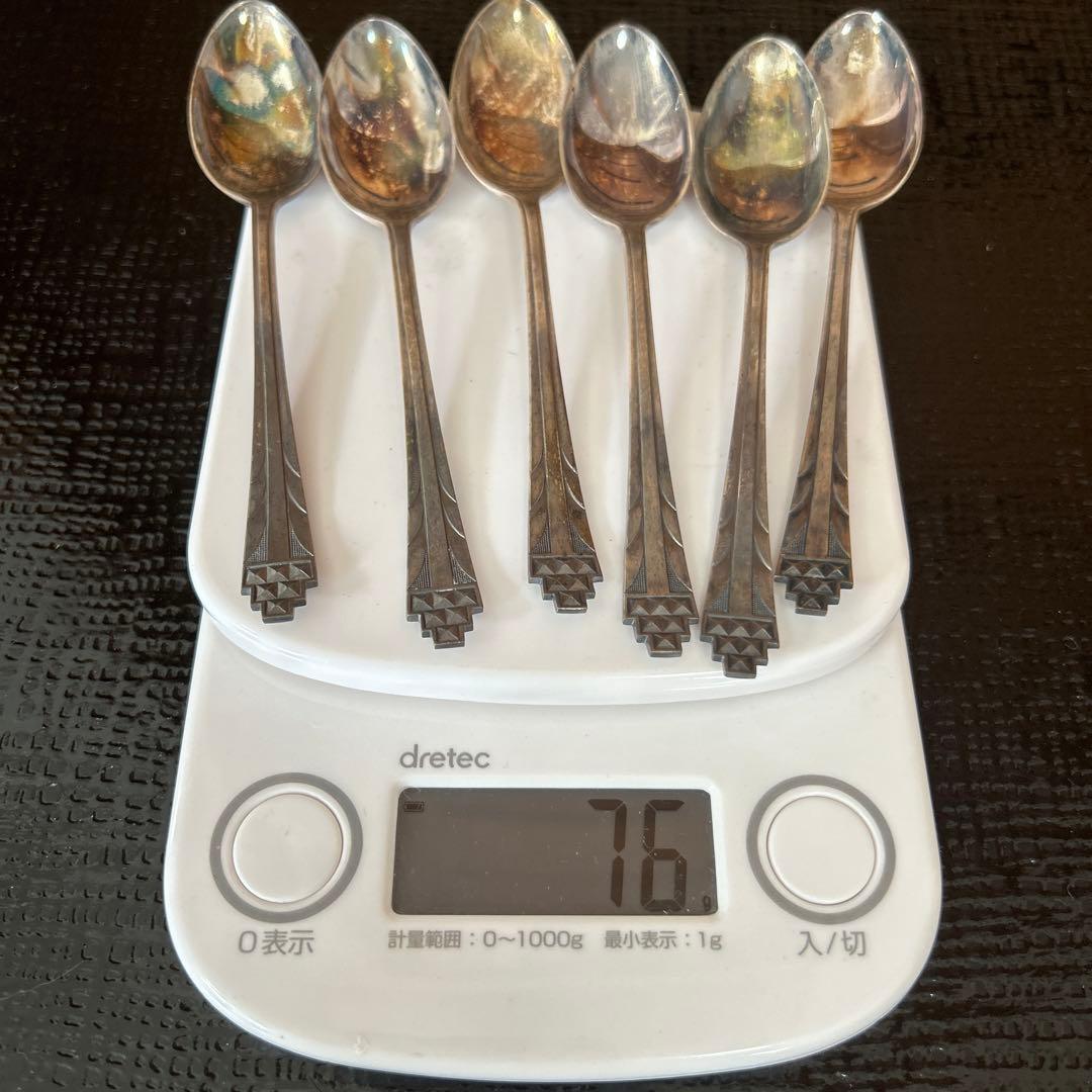 新品◆②純銀製　装飾的ハンドル スプーン6本セット　昭和レトロ　生駒時計店