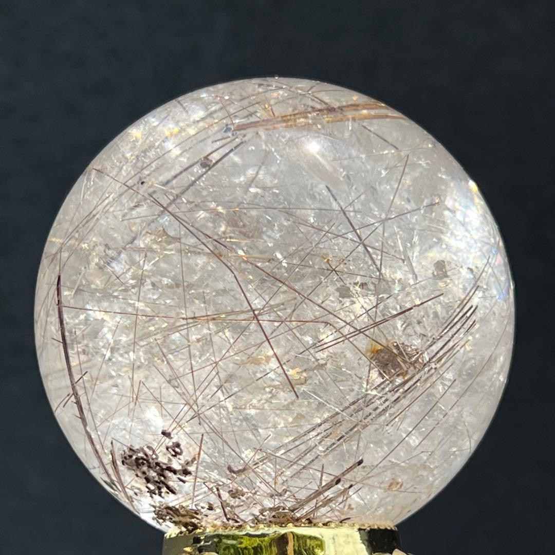 ‪☆極上逸品‪☆透明度と素敵な煌めき☆虹入り ルチルインクォーツ 丸玉 天然石