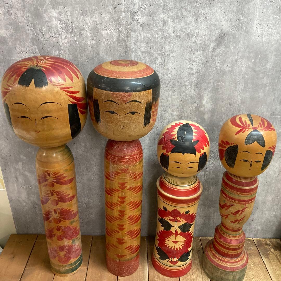 D-3 【伝統工芸品】特大あり こけし 4体セット 昭和レトロ ビンテージ 銘あ