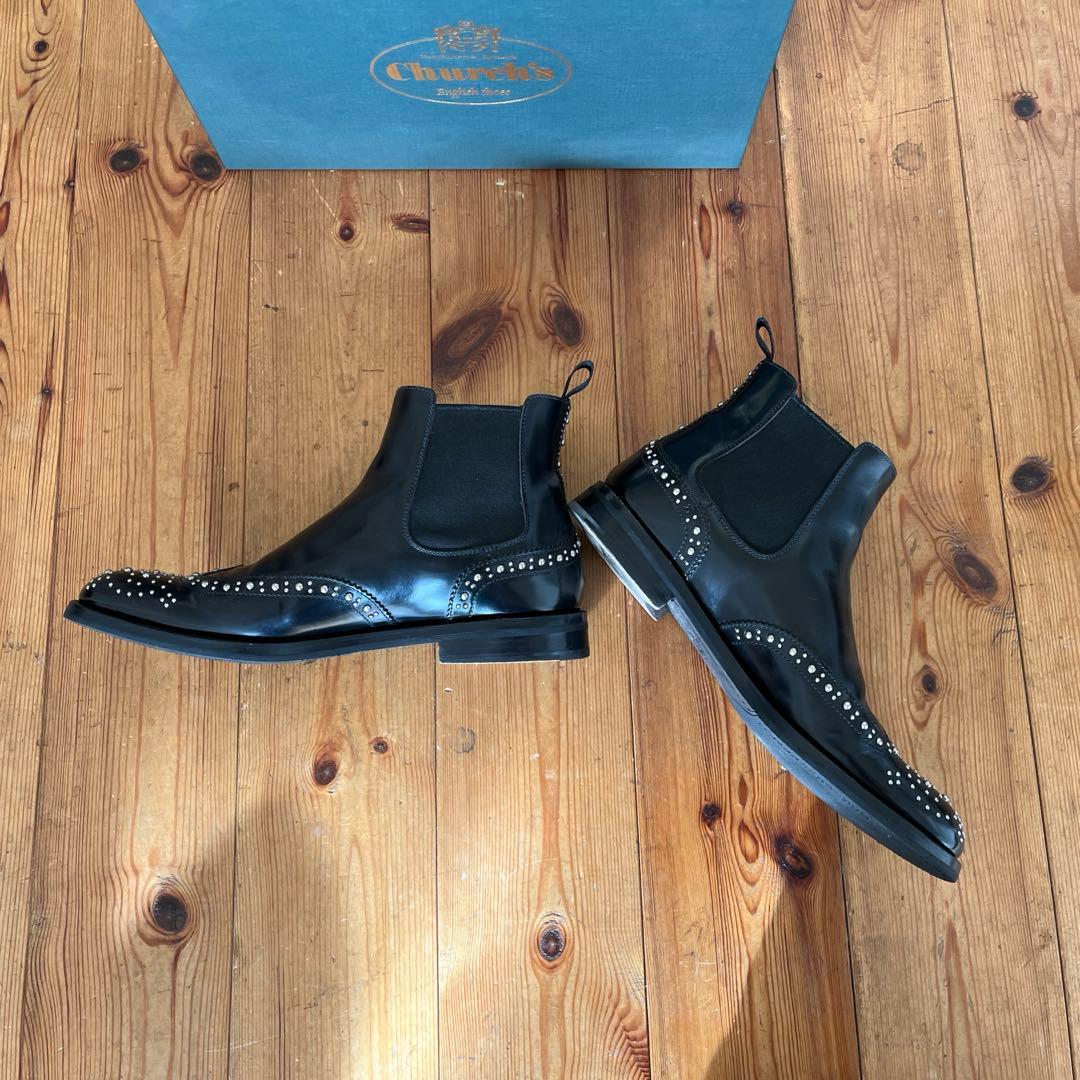 church'sスタッズ付きブラックサイドゴアブーツ 37.5
