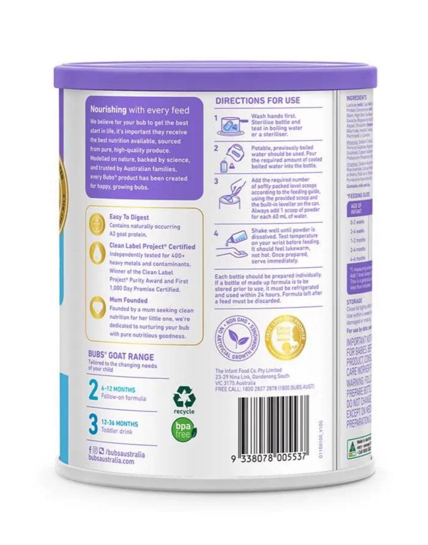 Bubs Goat Organic Milk Step1 (3缶)