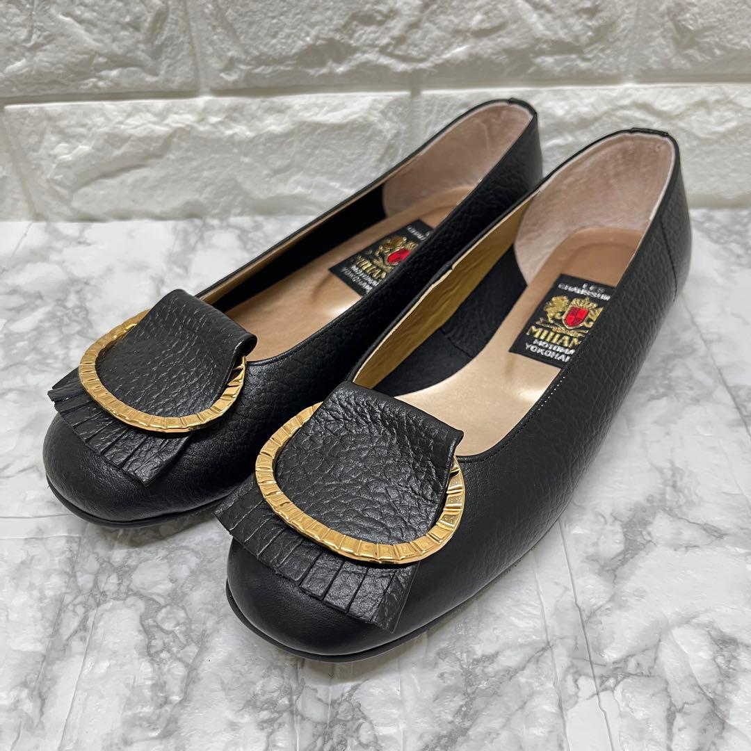 美品✨MIHAMA❣️ミハマフラット 24.5㎝ 黒金具フリンジ