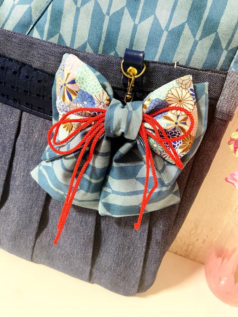 デニムリメイクバックS ベージュフリンジ×わんちゃん