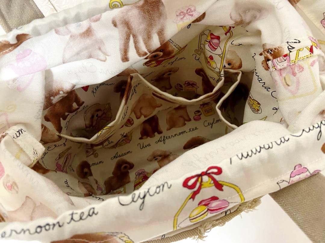 デニムリメイクバックS ベージュフリンジ×わんちゃん