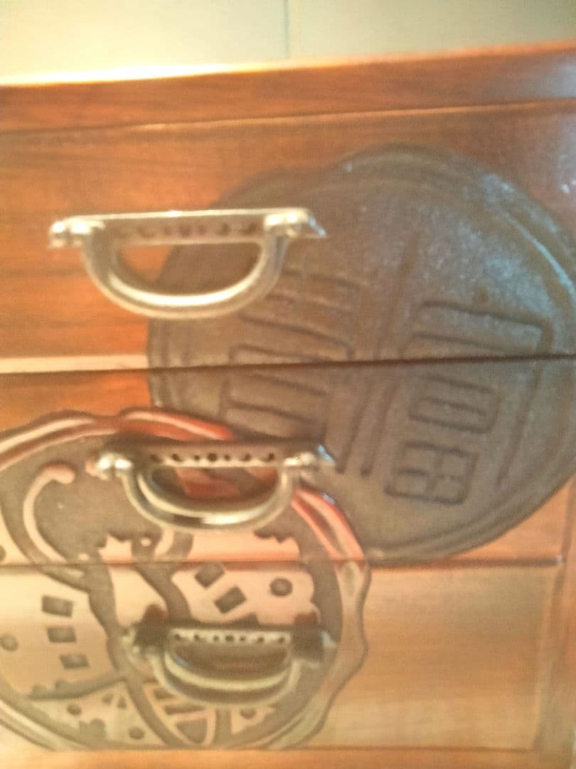 岡山　烏城彫　小物入三段（小）古瓦　美品