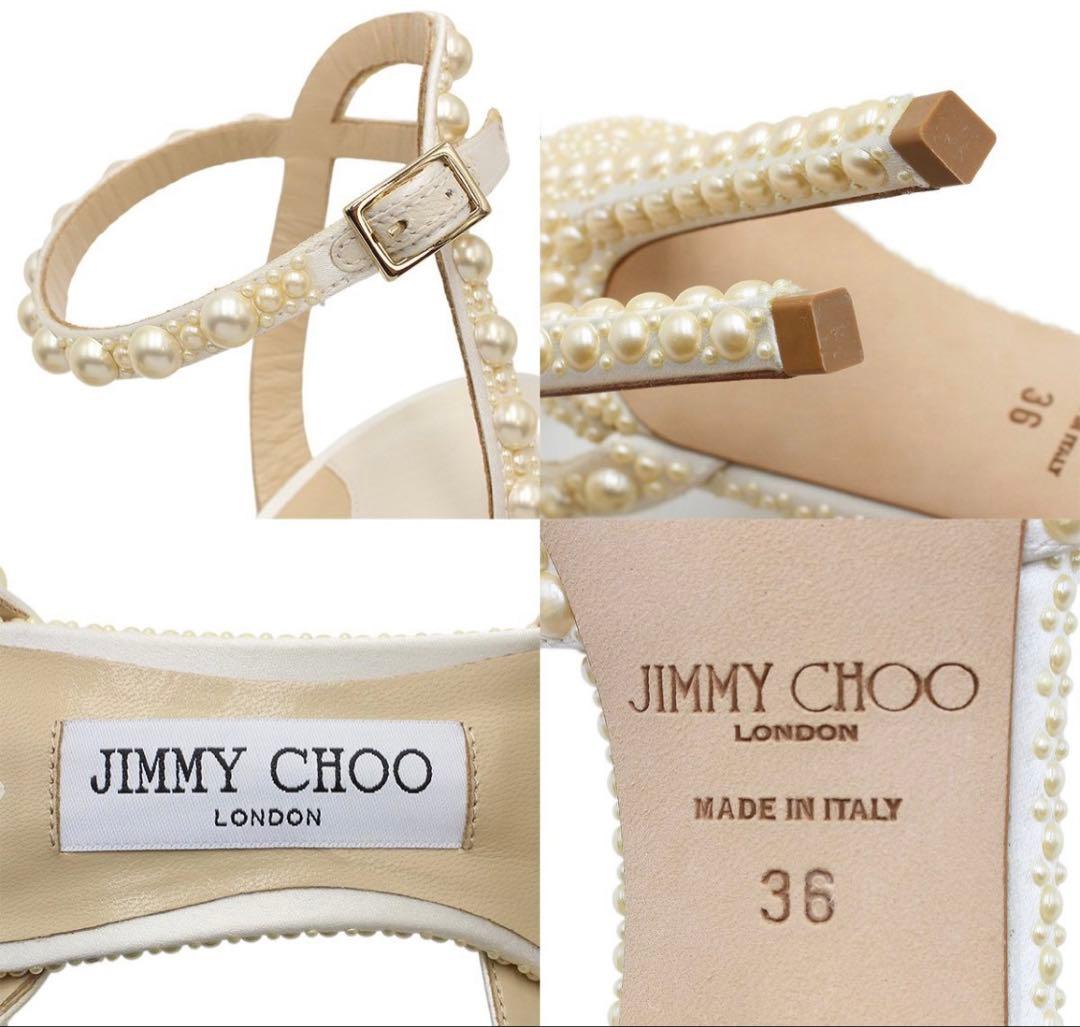 S2049 未使用 ジミーチュウ サコラ 100 サテン×パール サンダル