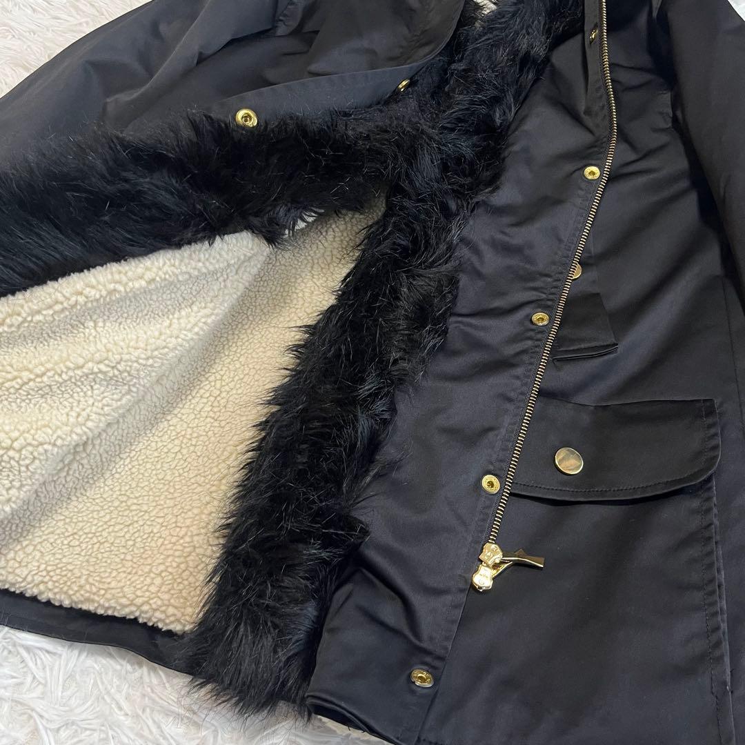 美品 ケイトスペード モッズコート 裏ボア ファー付き アウター 黒