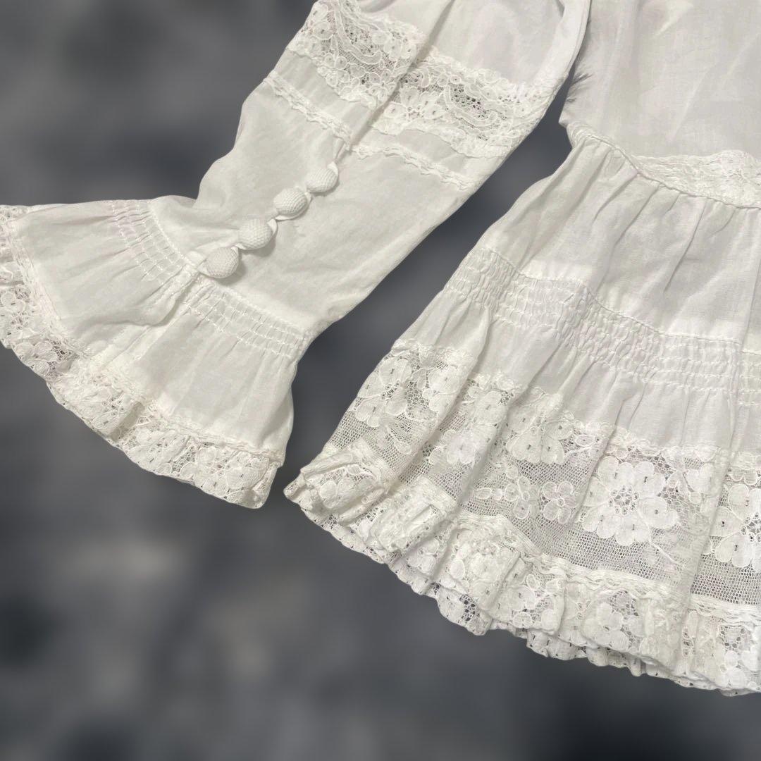 PINK HOUSE ピンクハウス　レース＆フリル　長袖コットンブラウス