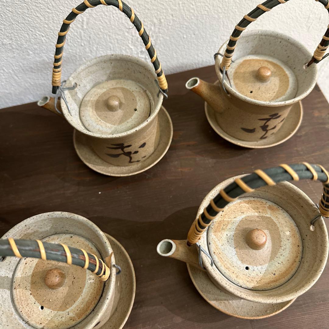 土瓶蒸し器　素焼き　4セットと受け皿1枚付き