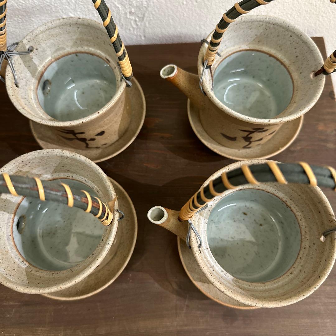 土瓶蒸し器　素焼き　4セットと受け皿1枚付き