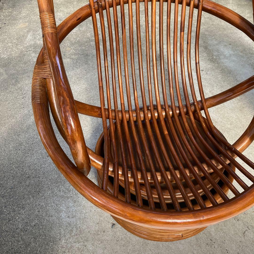 ラタン回転チェア　籐椅子　レトロ