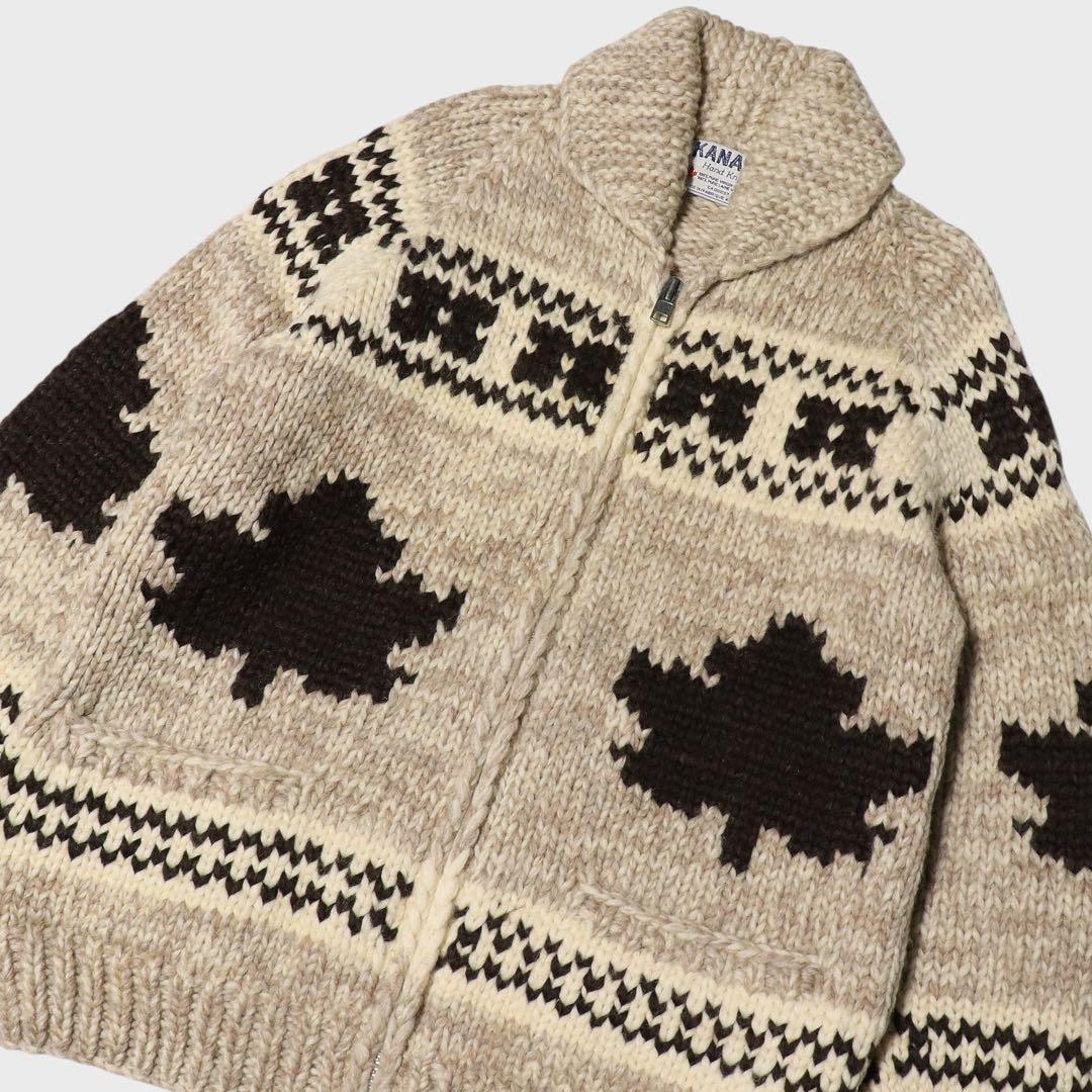 美品★L★KANATA★カウチンニット★メープル リーフ★カナダ製★カーディガン