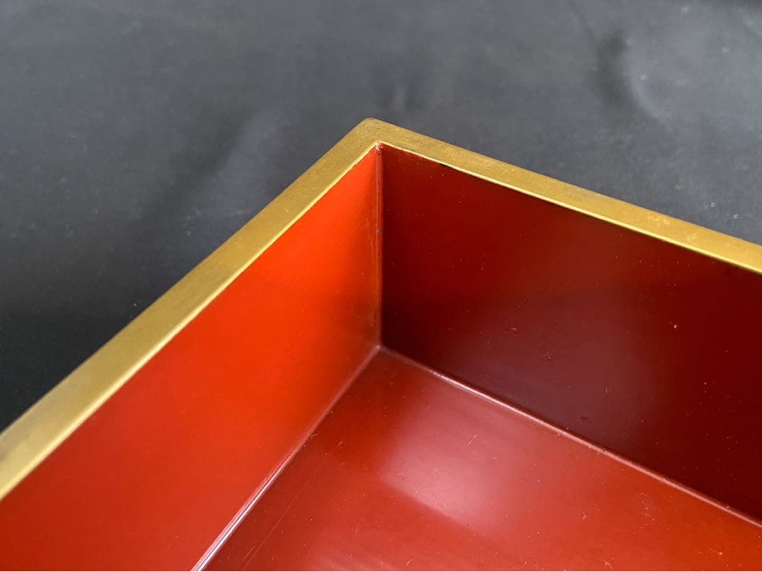 時代漆器 金銀 鴨蒔絵 紅溜 五段重箱 二枚蓋 共箱 木製 / 輪島塗