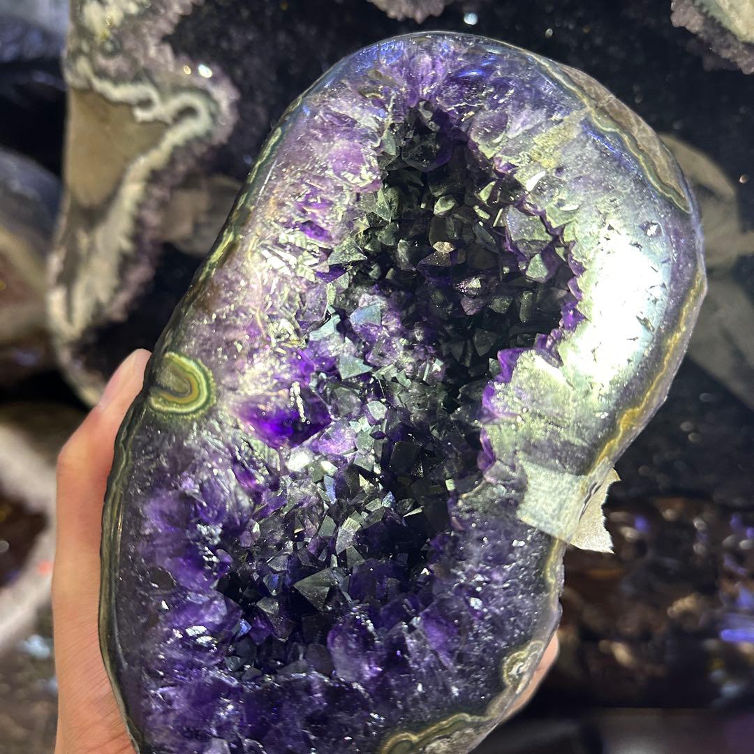 天然石アメジストのドーム　置物　台座付きG.40