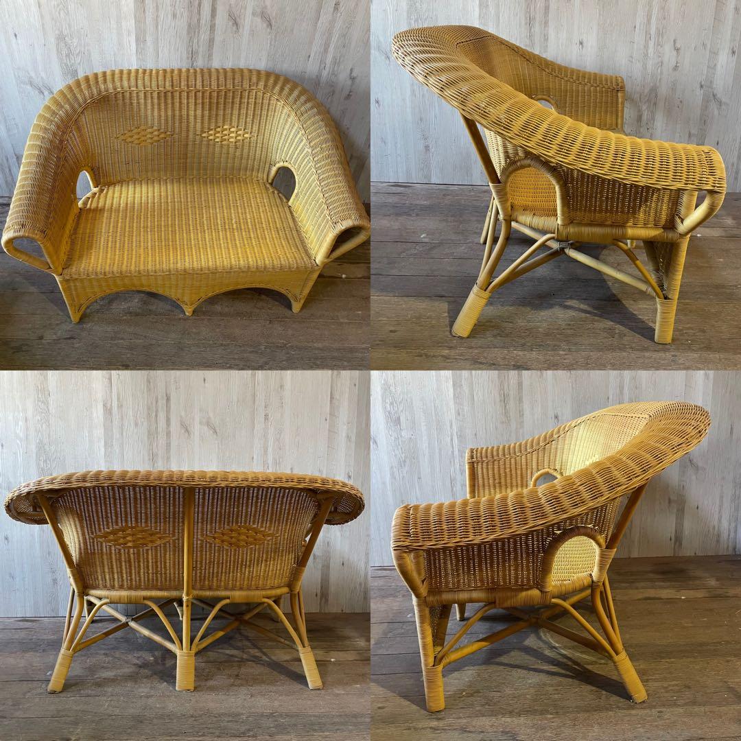 ラタン ダイニングセット 4点 ビンテージ アンティーク家具 ラタン家具 籐