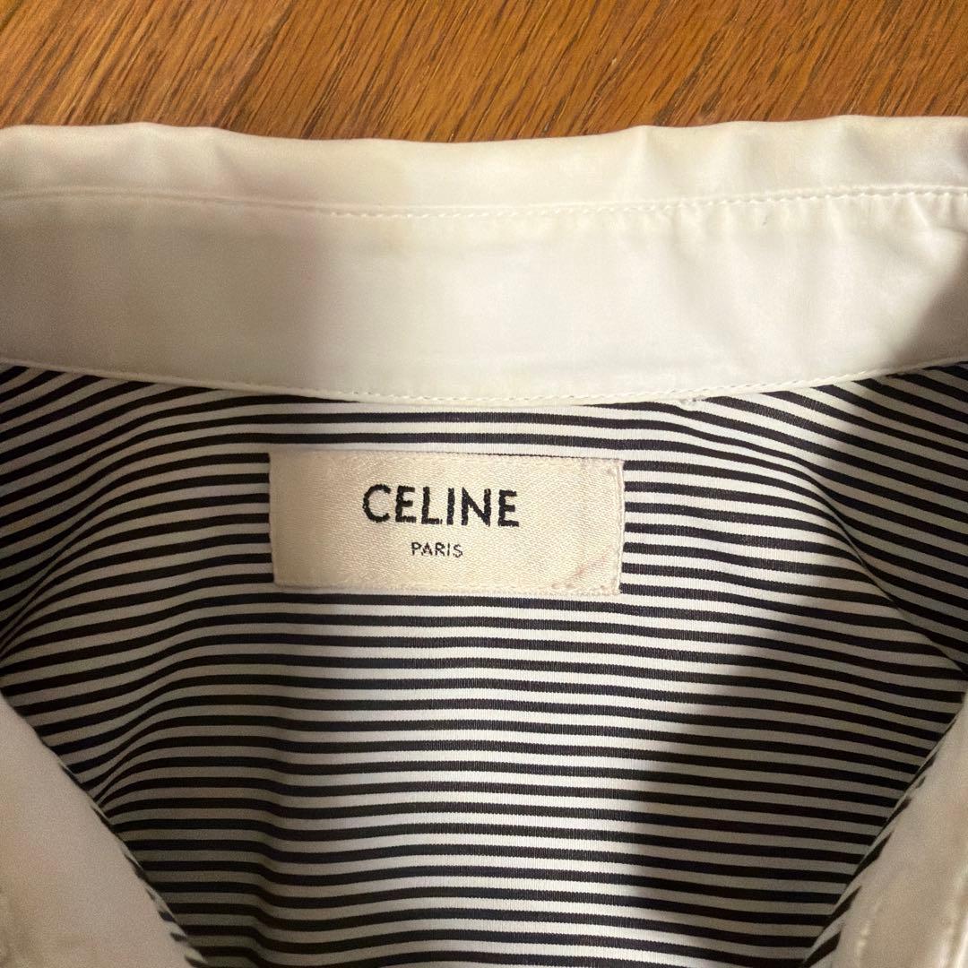 CELINE セリーヌ クレリックシャツ ストライプ 長袖 ホワイト襟 正規品