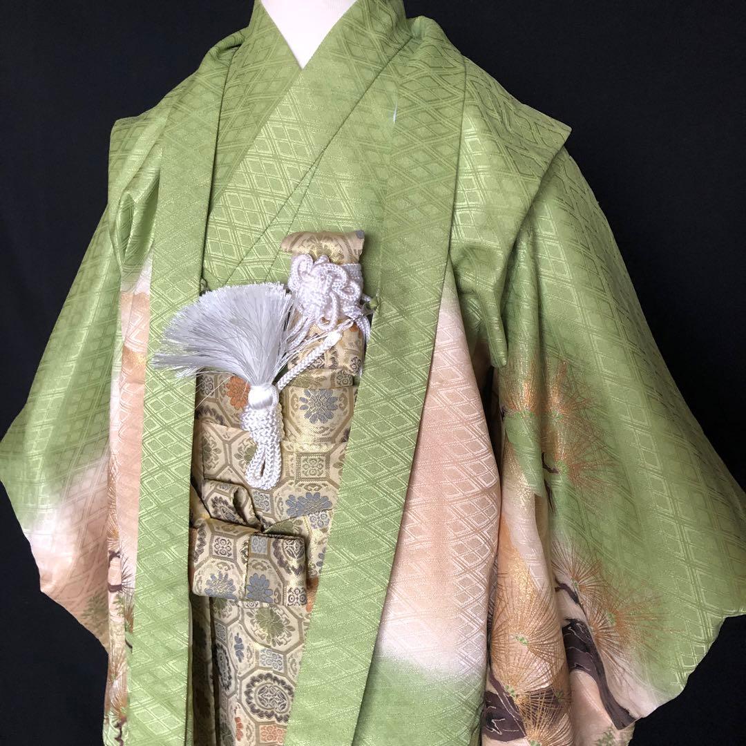 七五三 5歳　男の子　抹茶色　羽織　着物　袴　セット 753 5才　五歳　男児