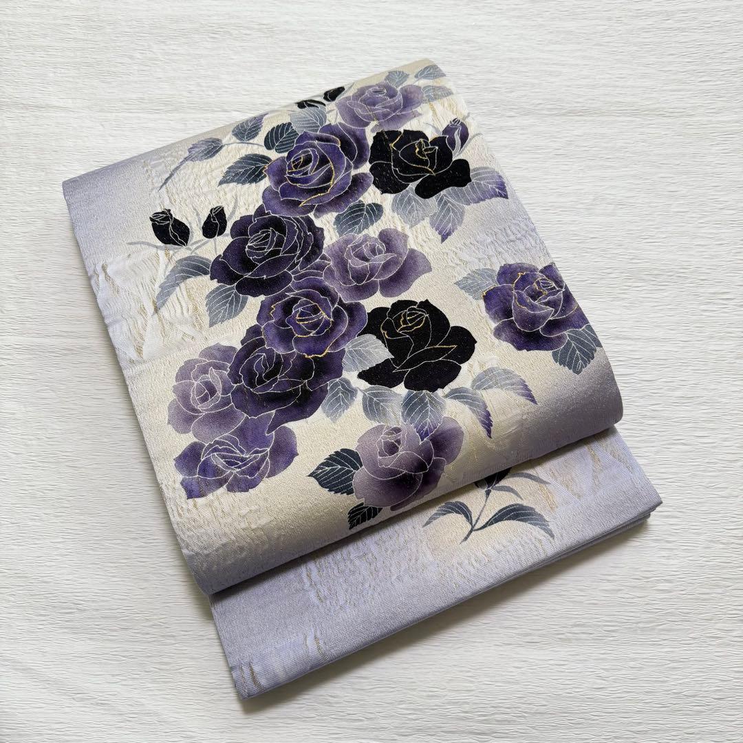 m-84 京友禅 石田凱宣 薔薇 正絹 袋帯