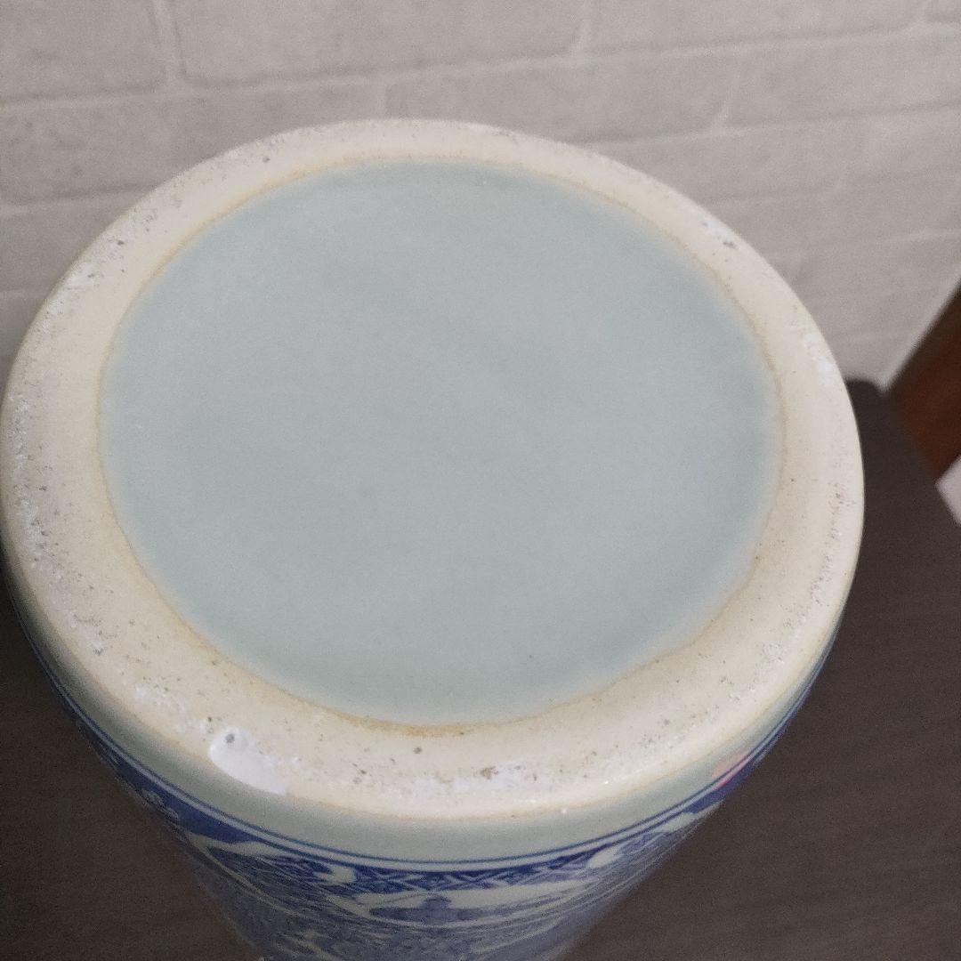 陶器製 染付 傘立て 宝船 七福神 唐草