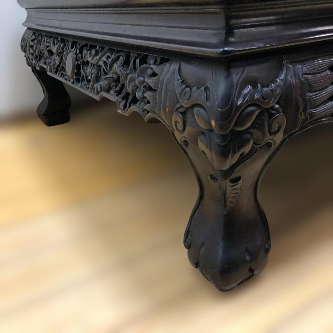 送料無料 中国家具 彫刻座卓 龍彫刻 唐木調 大型 ローテーブル 251214