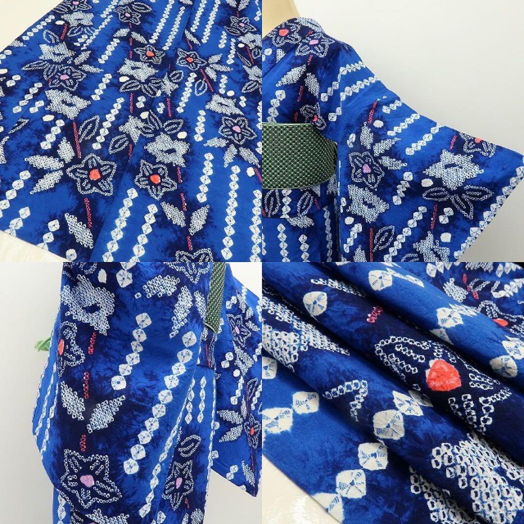 たまご✺美品 有松鳴海絞り 綿 桔梗 高級浴衣 着物 A3509