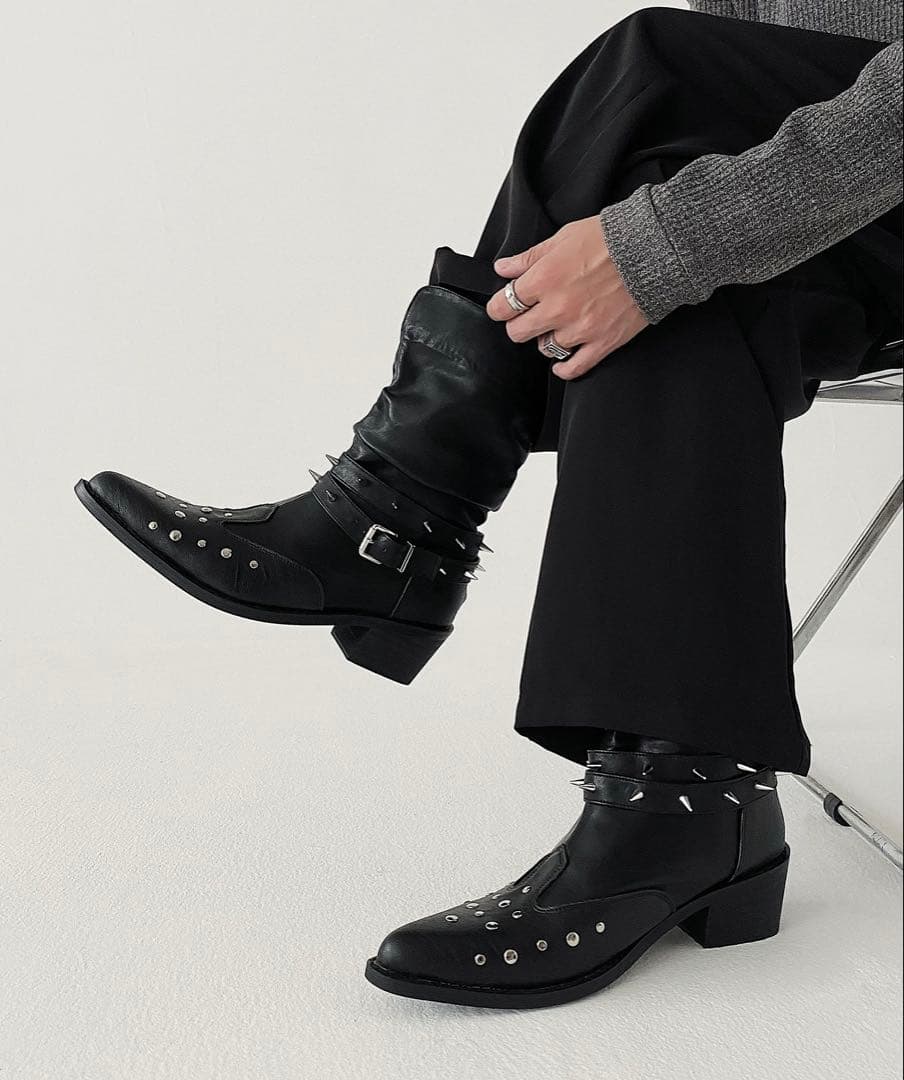 Opium Rivet Strap Leather Heel Boots ブーツ