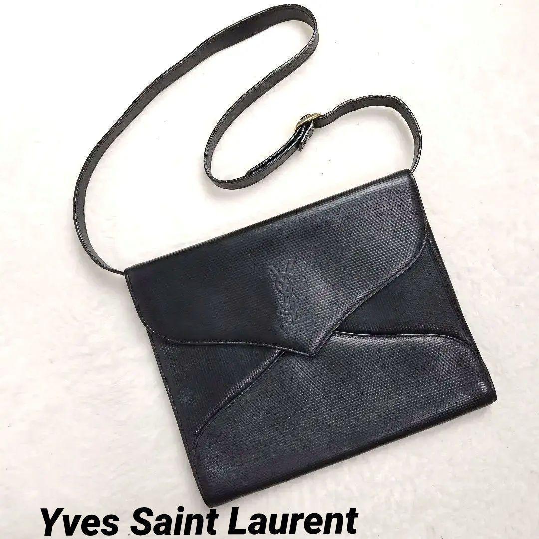 ★美品★イヴサンローランショルダーバック ヴィンテージ カサンドラ　黒　ロゴ
