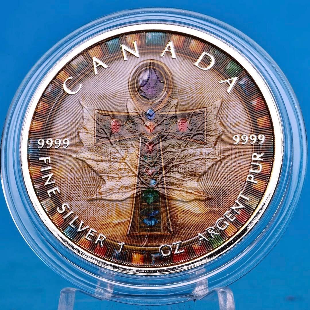 メイプルリーフ 銀貨 カラー 古代エジプト 宝飾アンク(エジプト十字架) 1oz