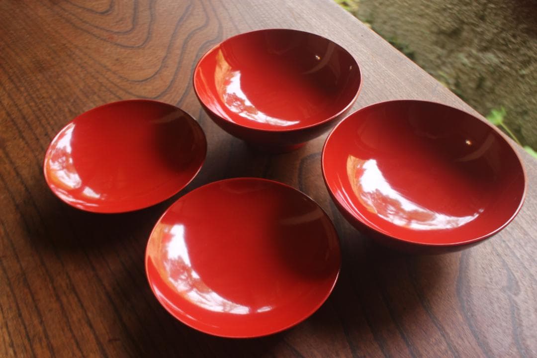 デッドストック！上質朱漆に極上沈黒桜文の映えるお椀2点（検輪島塗懐石椀雑煮椀
