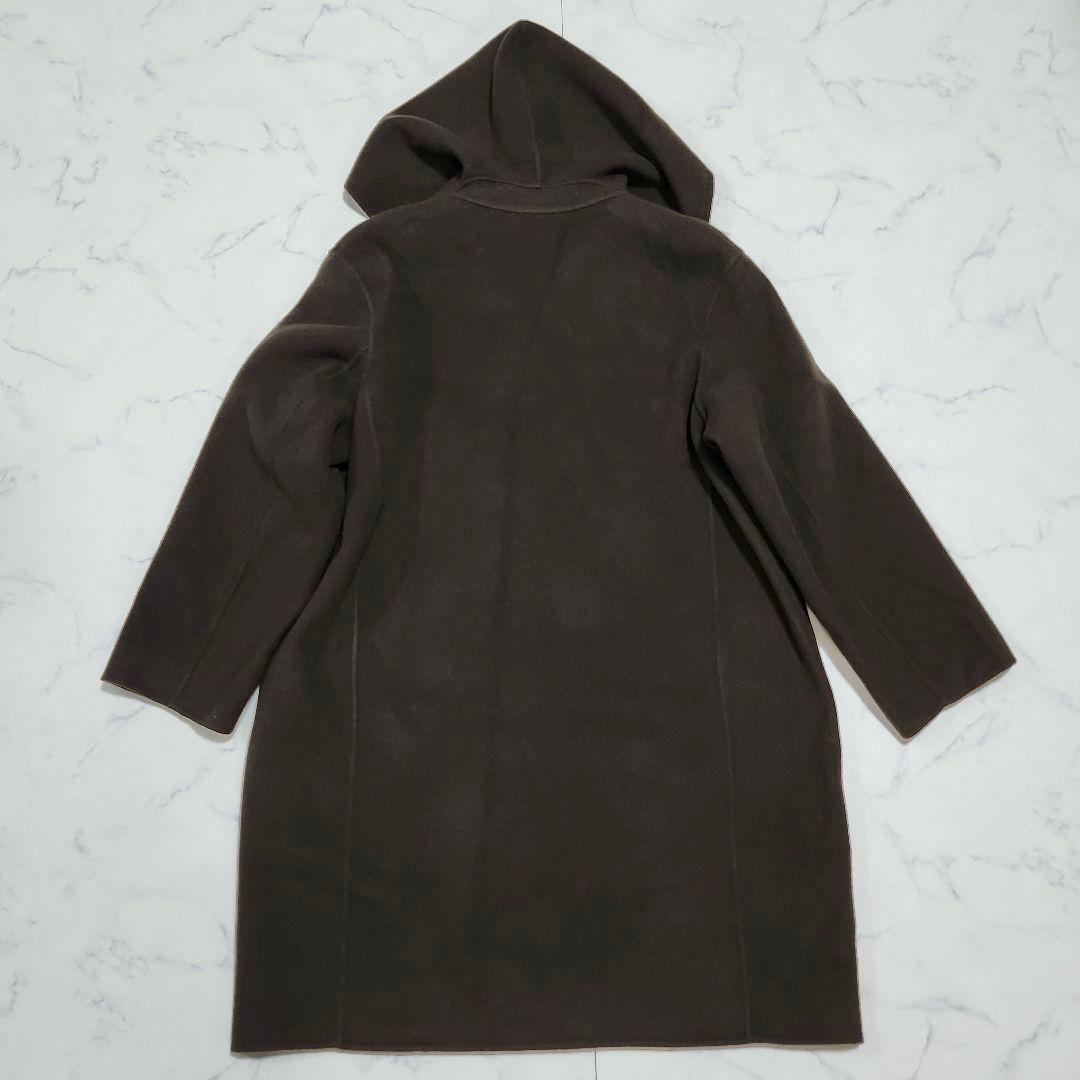 大きいサイズ46☆23区　ウールリバーフード付きミドル丈コート　ダークブラウン