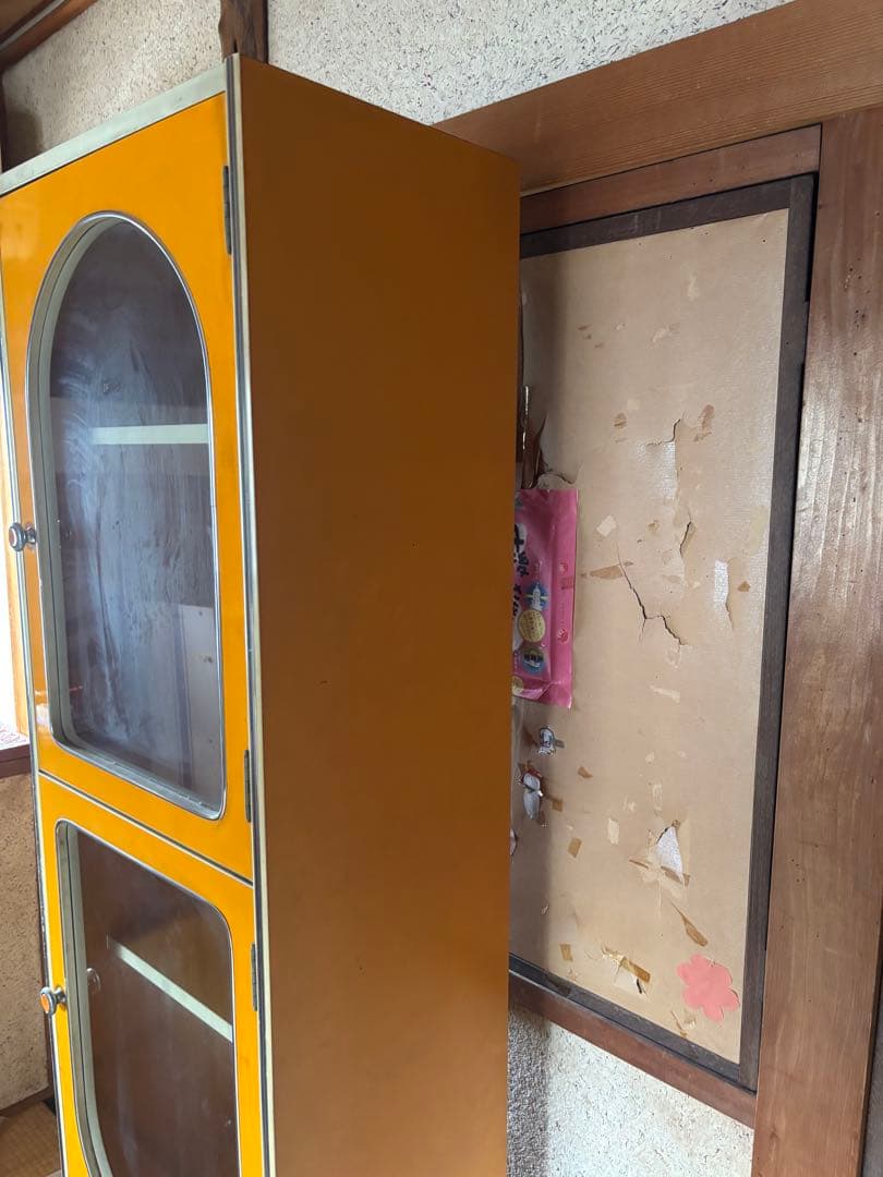 食器棚 昭和レトロ レトロポップ オレンジ イエロー キャビネット 収納棚 本棚