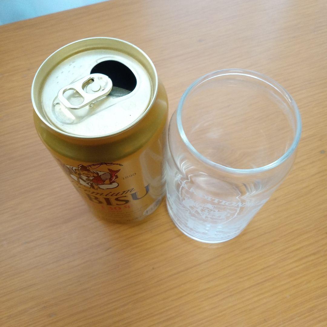 エビスビール誕生130年記念ラッキーエビス缶と缶ビールサイズのグラス