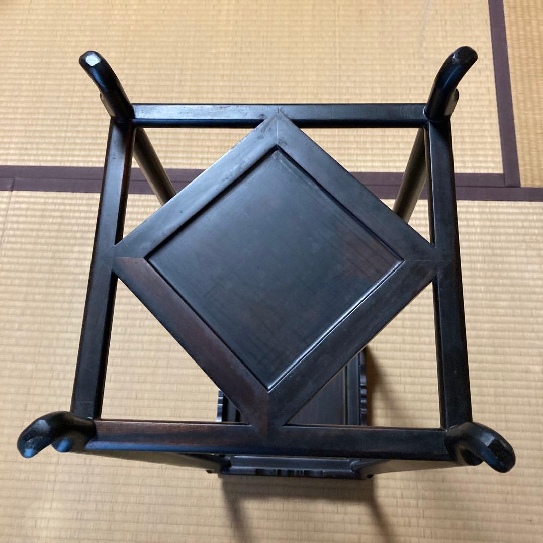 高級花台 紫檀　松竹梅透かし彫り　香炉台　飾卓　高足　約25x25x76.8cm
