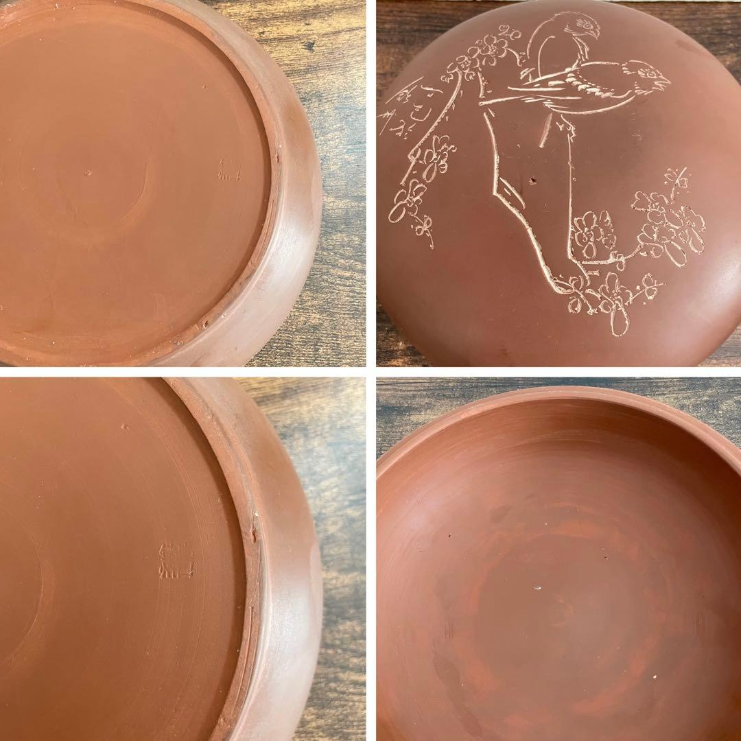 中国欽州窯花鳥紋 朱泥紫砂蓋物 急須 湯呑み5客茶器セット唐物『中国欽州』銘有り