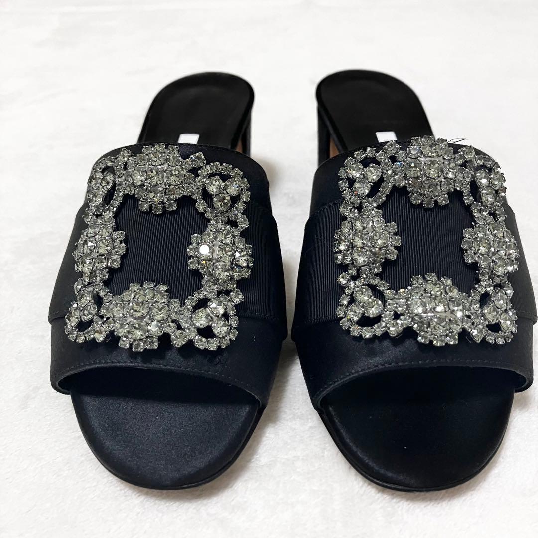 ★美品★マノロブラニク　ハンギシ　ミュール　サンダル　ブラック　35 ビジュー
