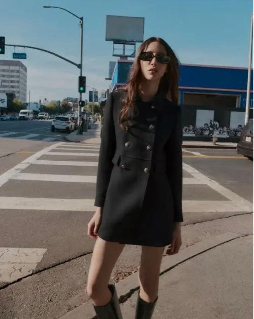 ウール混紡ショート丈ダブルブレストコート zara