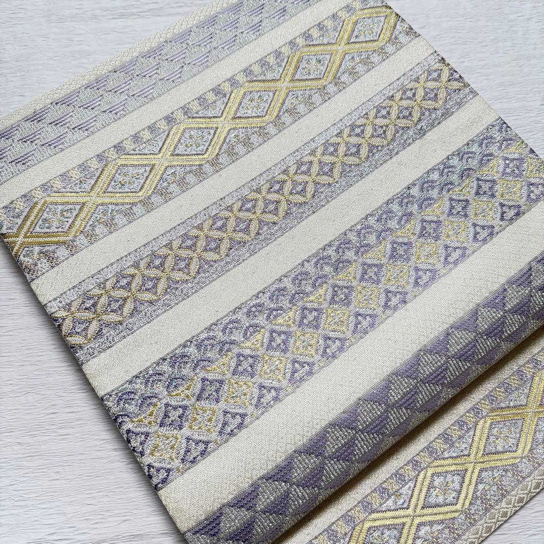 m-8 やまと誂製 七宝 横縞 袋帯 正絹 極美品