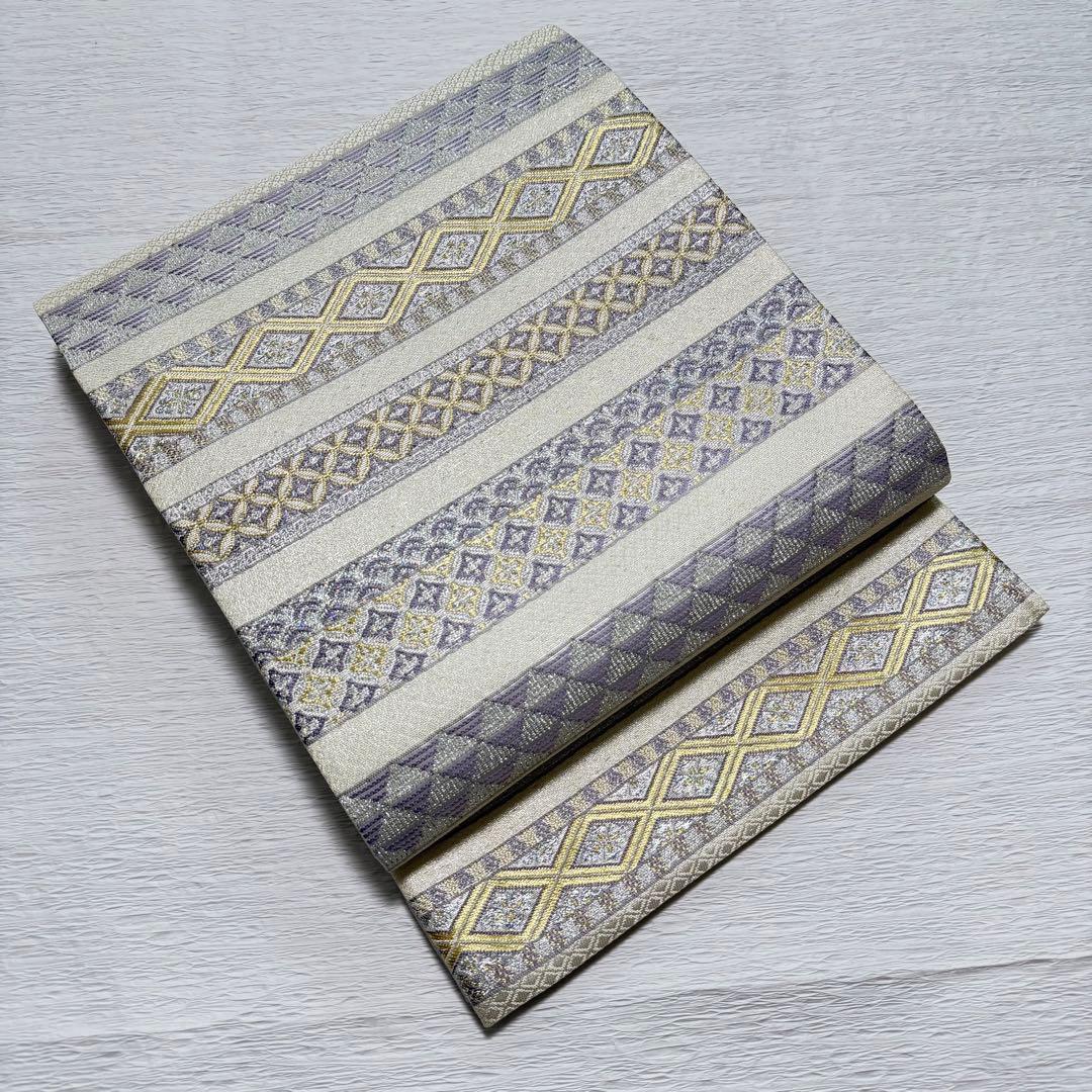 m-8 やまと誂製 七宝 横縞 袋帯 正絹 極美品