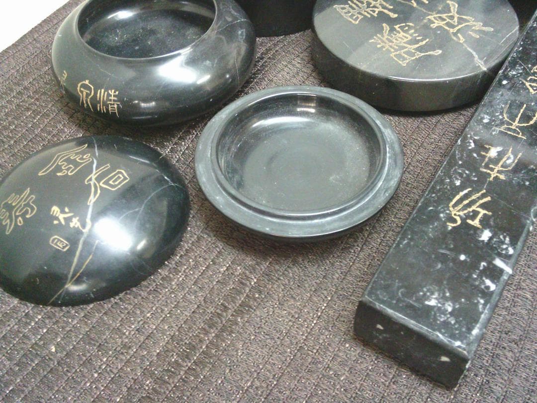 【大理石文房具　諸々5点　筆筒　筆置き　容器　筆記用具　筆入・Ｂ１９】水滴　矢立