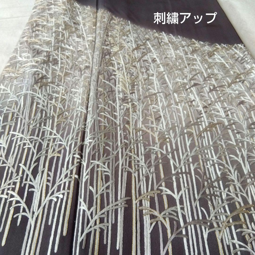 ◆美品◆樹氷 日本刺繍 訪問着 袷 灰茶色 正絹 結婚式 式典 パールトーン加工