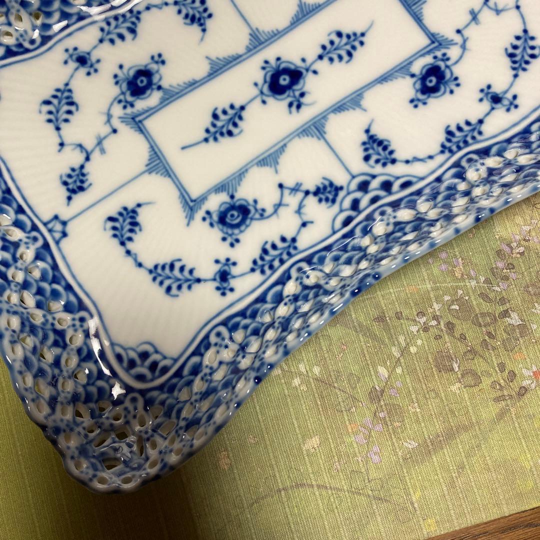 ロイヤルコペンハーゲン　ブルーフルーテッド　ダブルレース　スクエアプレート