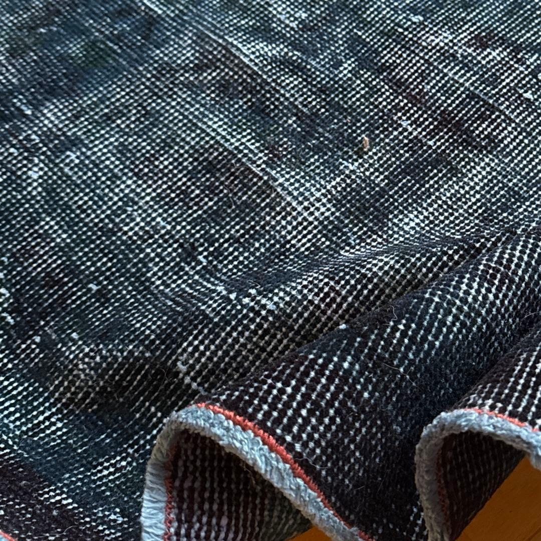 貴重110×198 デニムブルー藍色オーバーダイ　トルコヴィンテージラグ