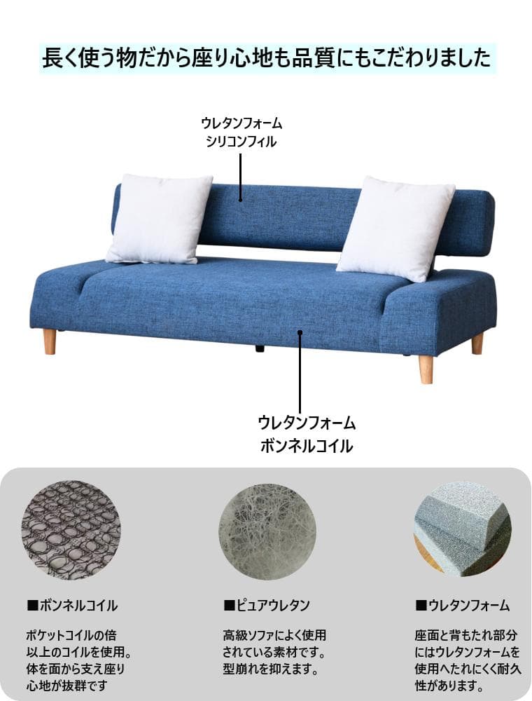 ソファー 3人掛け ソファーベッド リクライニングソファ 幅190cm 新品